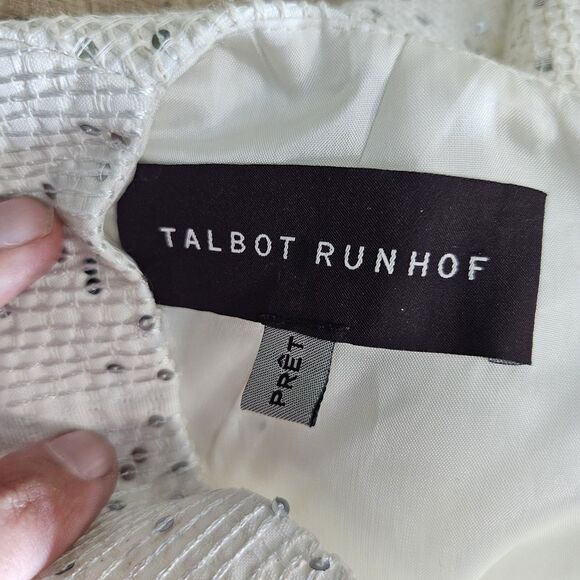 Talbot Runhof Womens 10 40 Cream Embellished Mesh Flared Sleeveless Midi Dress - Picture 4 of 8